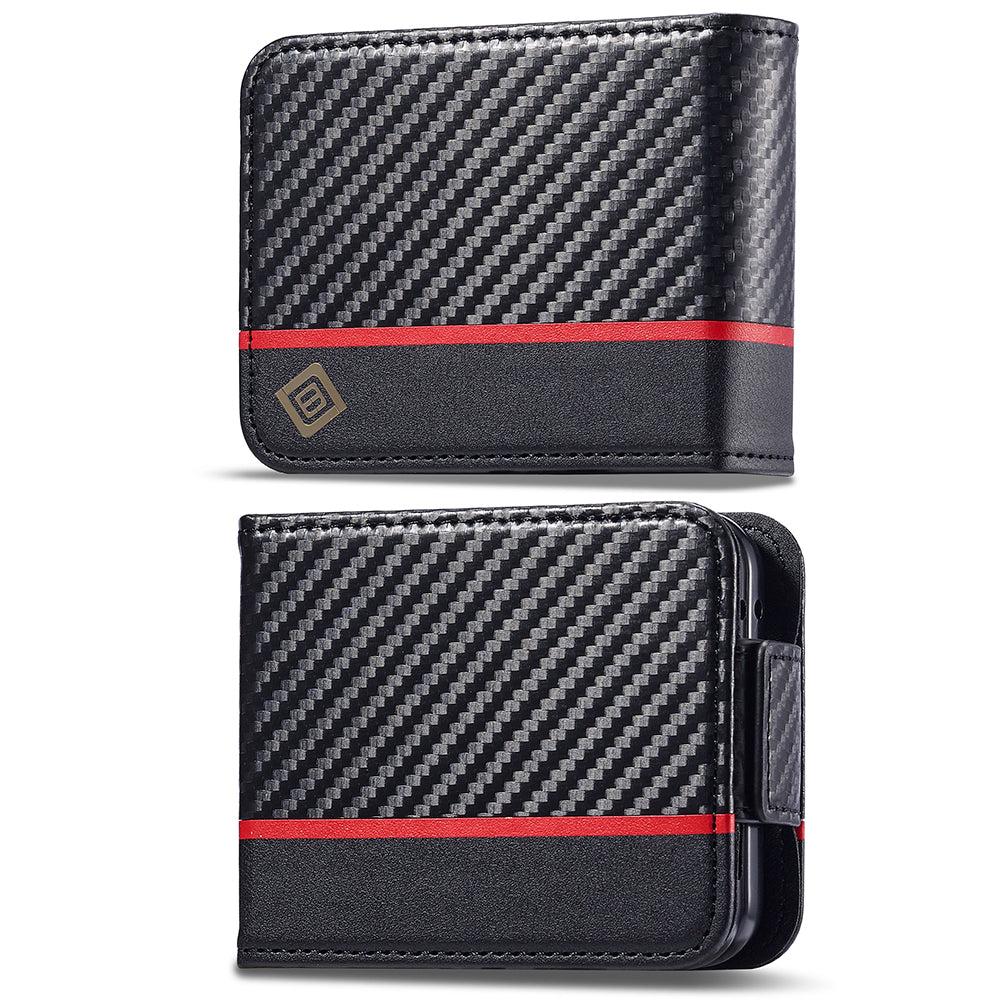 LC.IMEEKE For Samsung Galaxy Z Flip5 5G Card Holder Phone Case Carbon Fiber Texture Leather Phone Cover