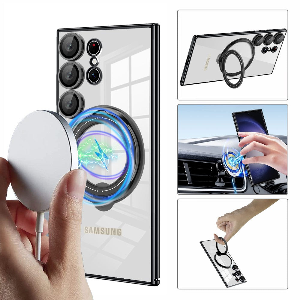Rotating Kickstand Case for Samsung Galaxy S22 Ultra 5G PC TPU Phone Cover Compatible with MagSafe