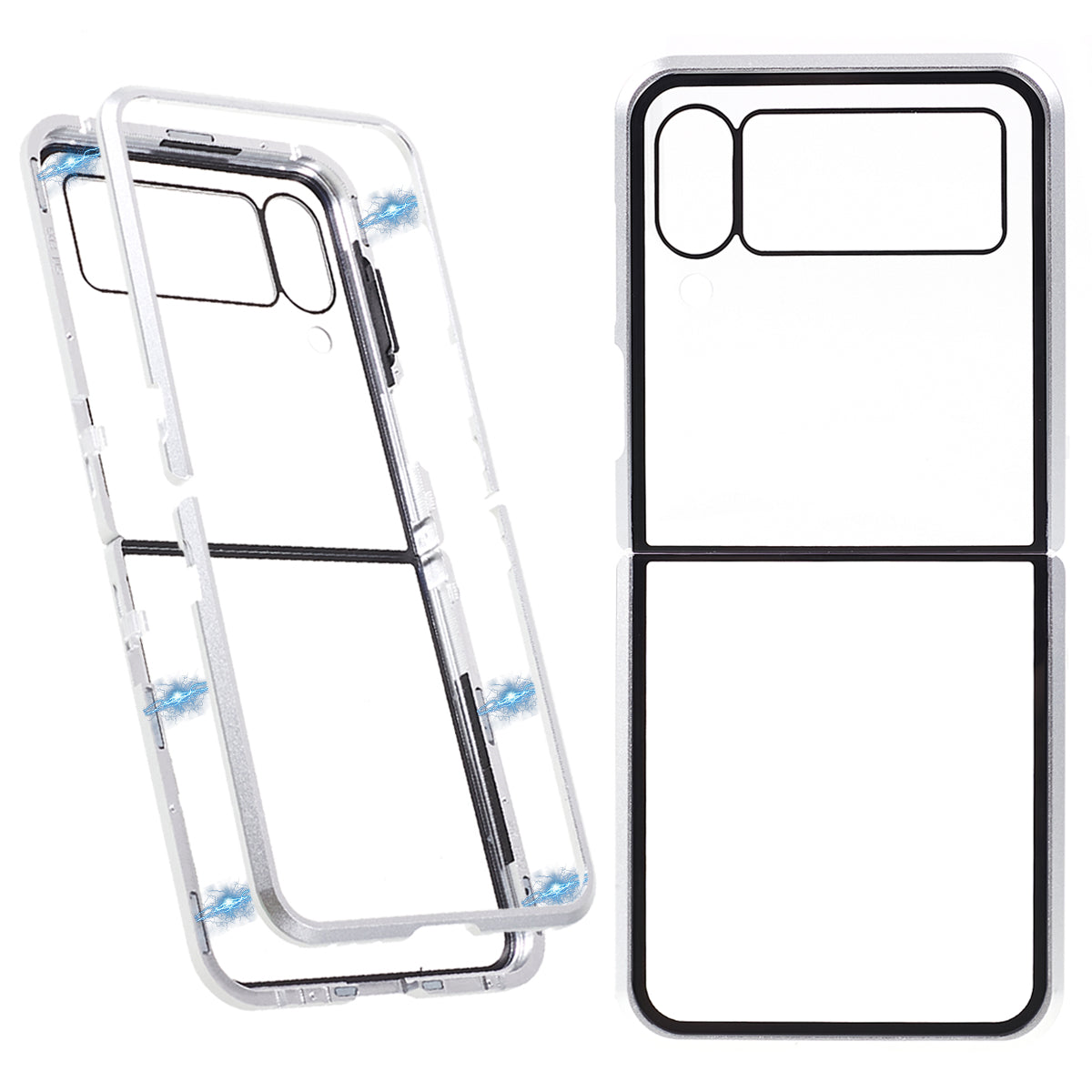 Phone Case for Samsung Galaxy Z Flip4 5G Magnetic Adsorption Metal Frame Tempered Glass Clear Phone Cover