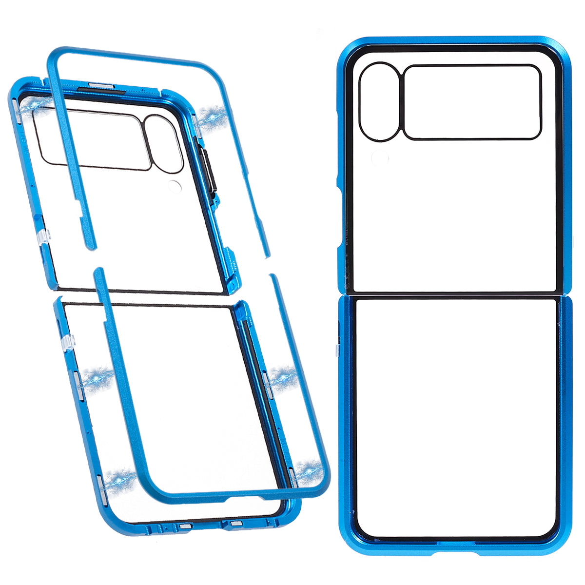 Phone Case for Samsung Galaxy Z Flip4 5G Magnetic Adsorption Metal Frame Tempered Glass Clear Phone Cover