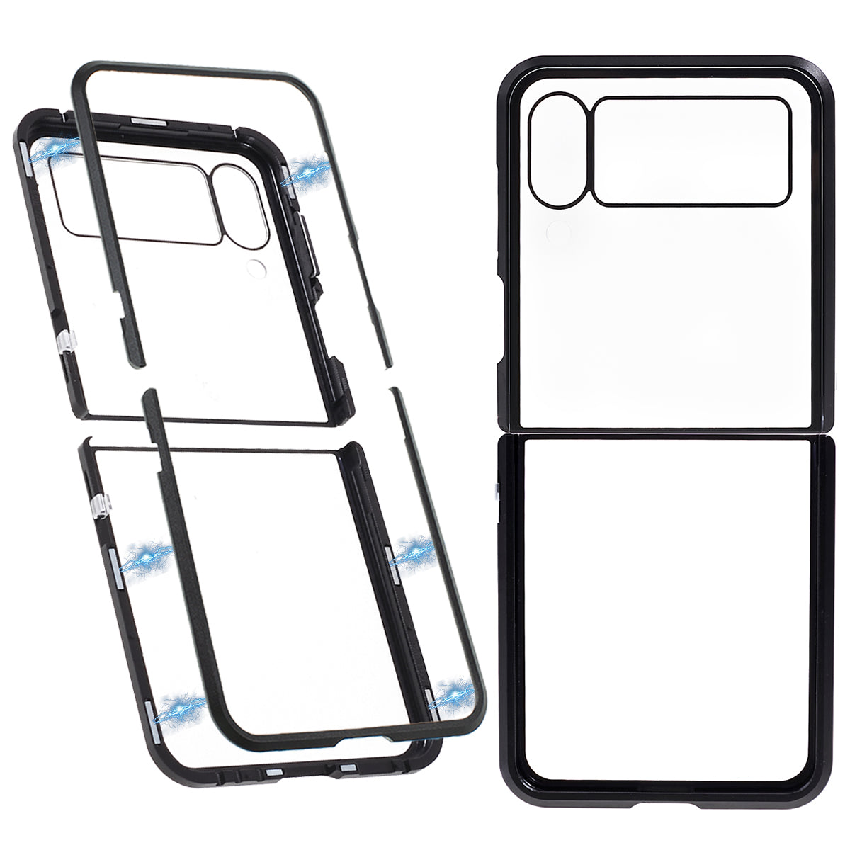Phone Case for Samsung Galaxy Z Flip4 5G Magnetic Adsorption Metal Frame Tempered Glass Clear Phone Cover