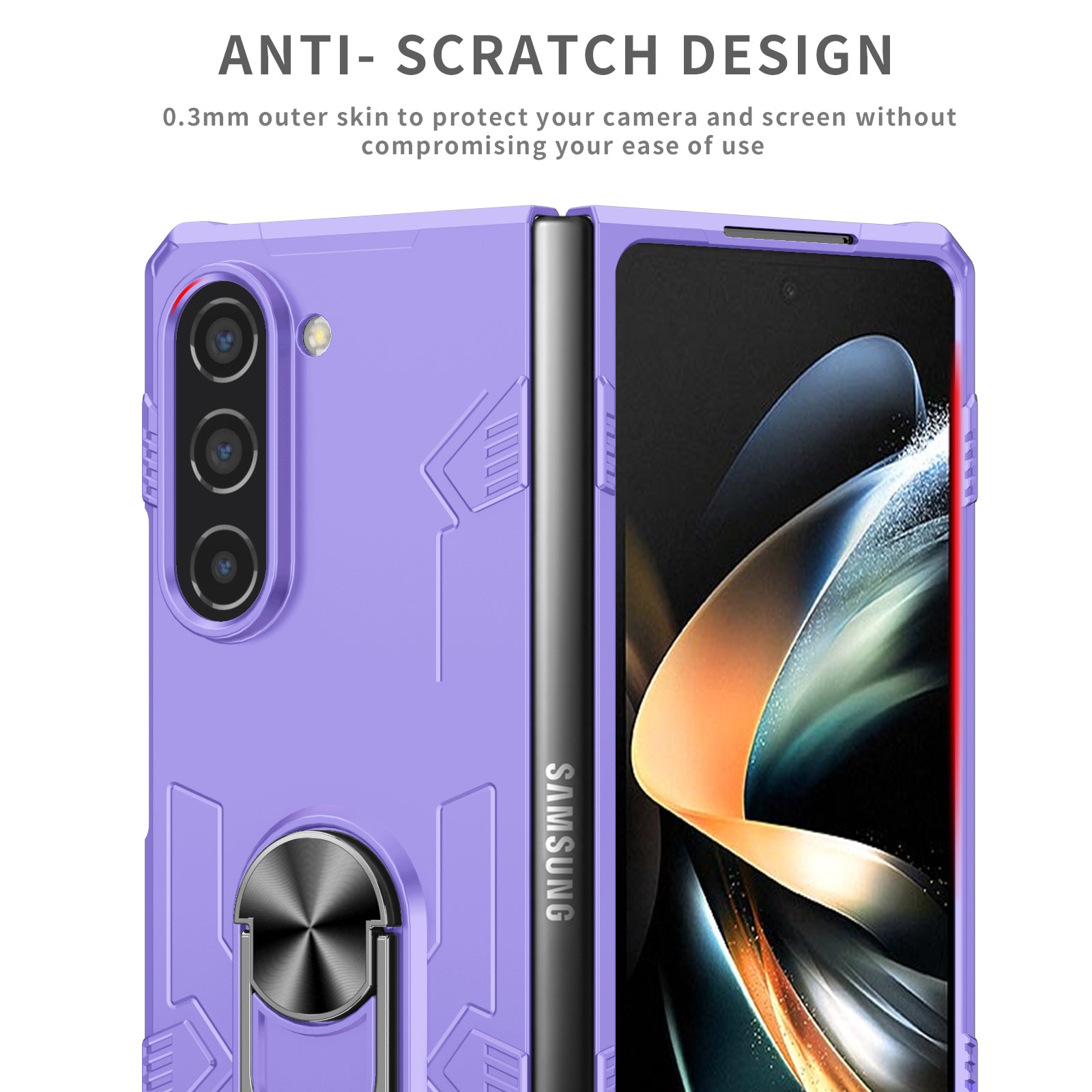 For Samsung Galaxy Z Fold5 5G Ring Kickstand Phone Case Hard PC Anti-drop Cover Support Magnetic Car Mount