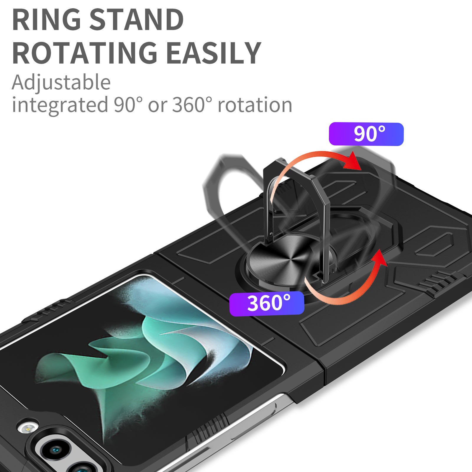 For Samsung Galaxy Z Flip5 5G PC Shockproof Cover Ring Kickstand Phone Case Support Magnetic Car Mount