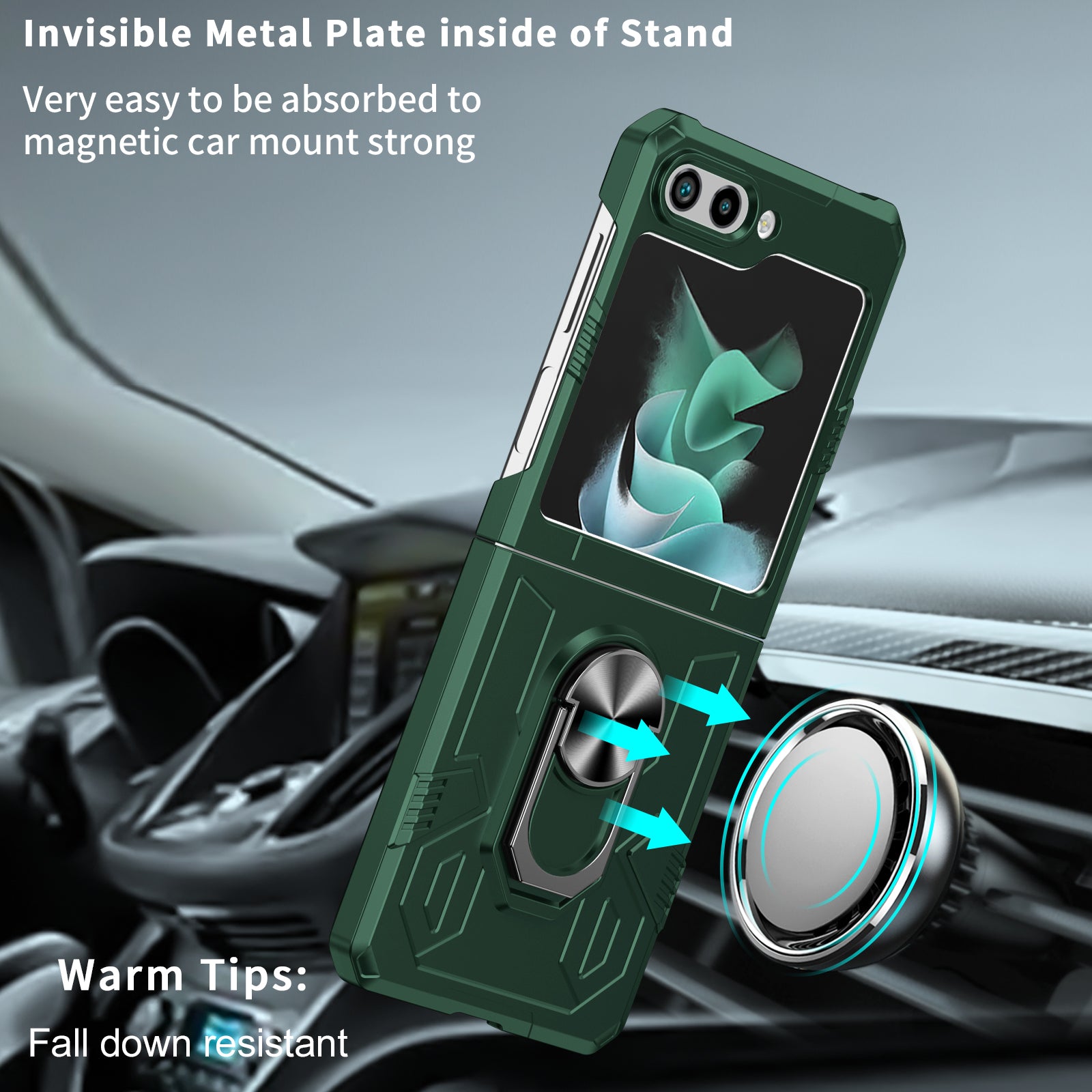 For Samsung Galaxy Z Flip5 5G PC Shockproof Cover Ring Kickstand Phone Case Support Magnetic Car Mount