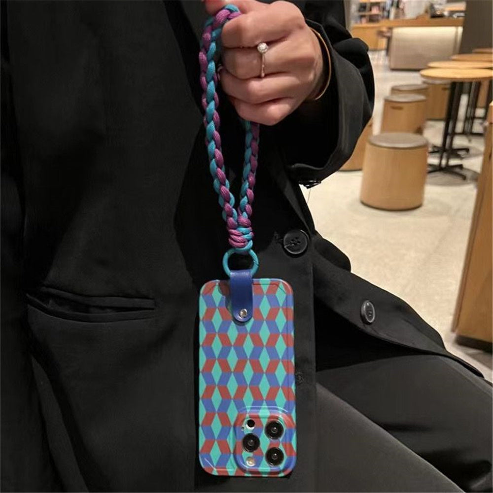 For iPhone 12 Pro Max Shockproof Phone Cover Splicing Rhombus Pattern TPU Phone Case with Wrist Strap