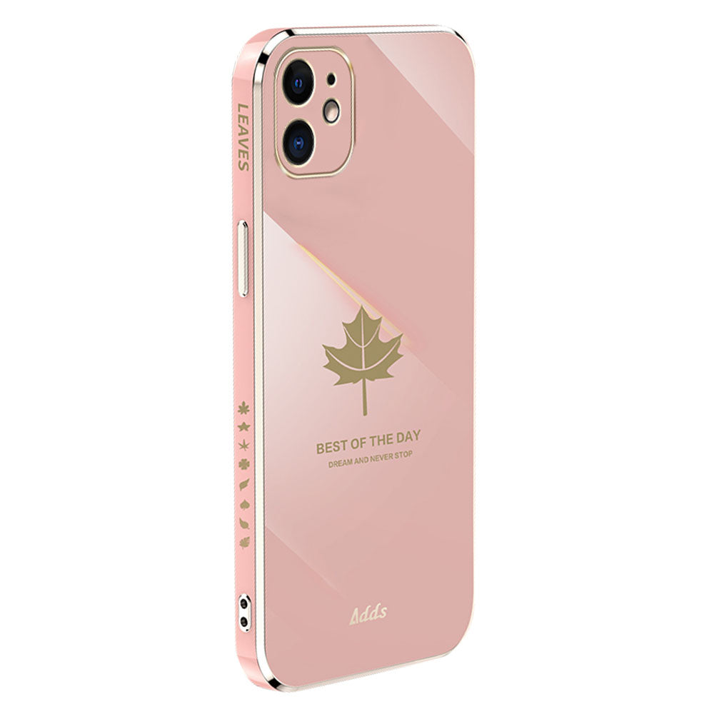 For iPhone 12 mini 5.4 inch Straight Edge TPU Cover 6D Electroplated Maple Leaf Phone Case
