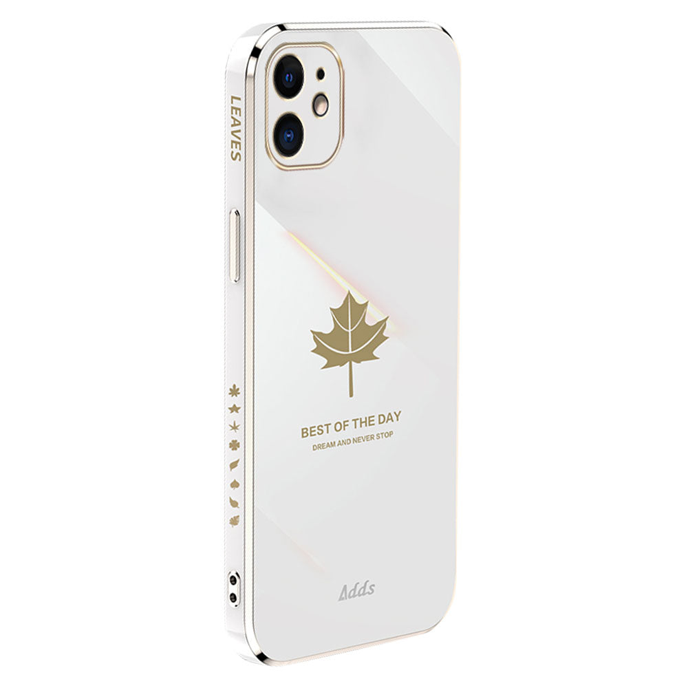 For iPhone 12 mini 5.4 inch Straight Edge TPU Cover 6D Electroplated Maple Leaf Phone Case
