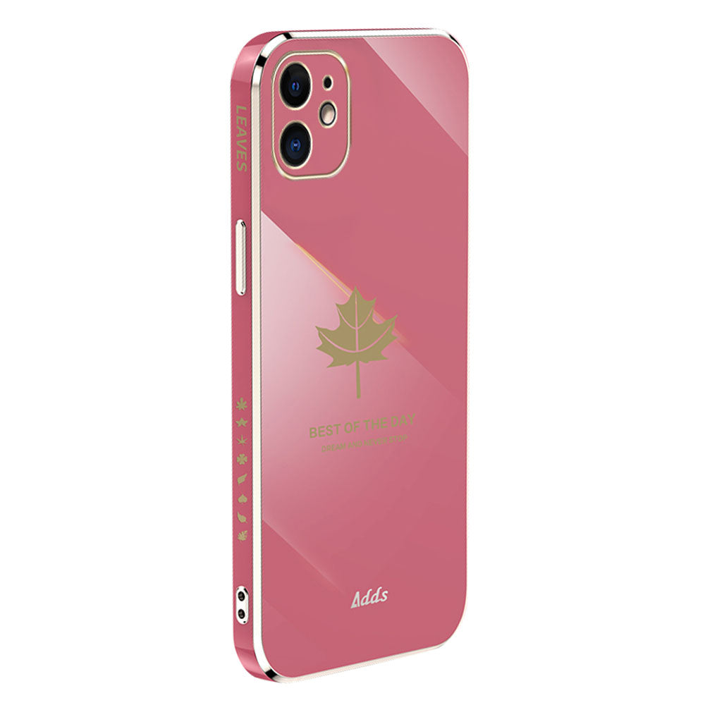 For iPhone 12 mini 5.4 inch Straight Edge TPU Cover 6D Electroplated Maple Leaf Phone Case