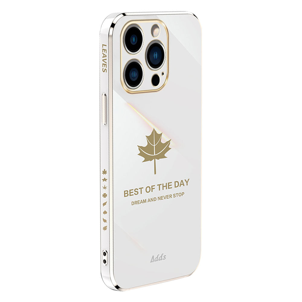 Straight Edge TPU Cover for iPhone 13 Pro Max 6.7 inch Maple Leaf 6D Electroplated Phone Case