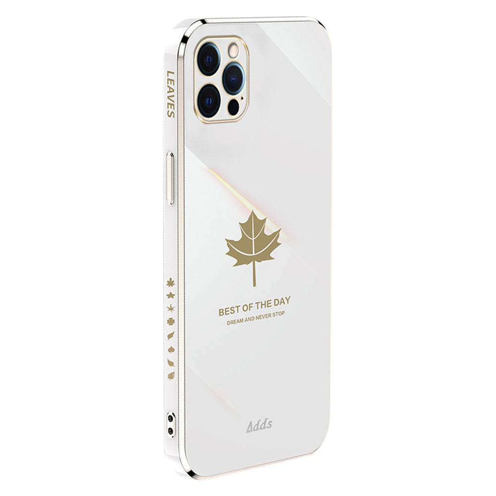 For iPhone 12 Pro 6.1 inch Straight Edge TPU Phone Cover Maple Leaf 6D Electroplating Case