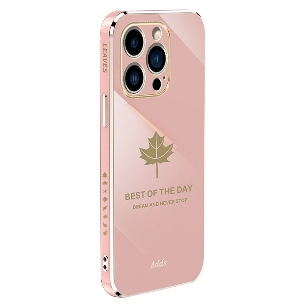 For iPhone 13 Pro 6.1 inch Straight Edge 6D Electroplated Phone Cover Maple Leaf Glossy TPU Case
