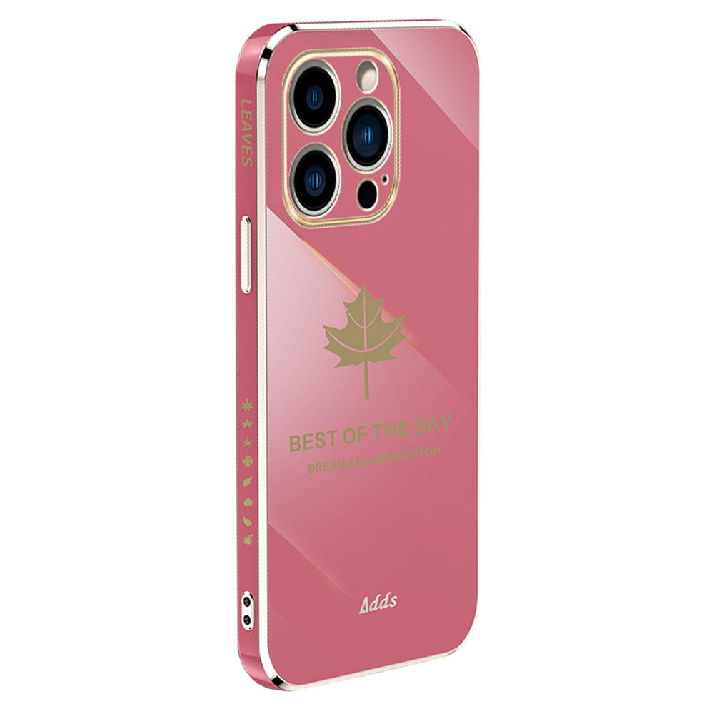 For iPhone 13 Pro 6.1 inch Straight Edge 6D Electroplated Phone Cover Maple Leaf Glossy TPU Case