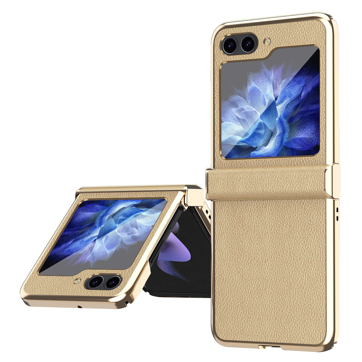 For Samsung Galaxy Z Flip5 5G Anti-Fingerprint Phone Case Litchi Texture Metal Frame PU Leather PC Cover