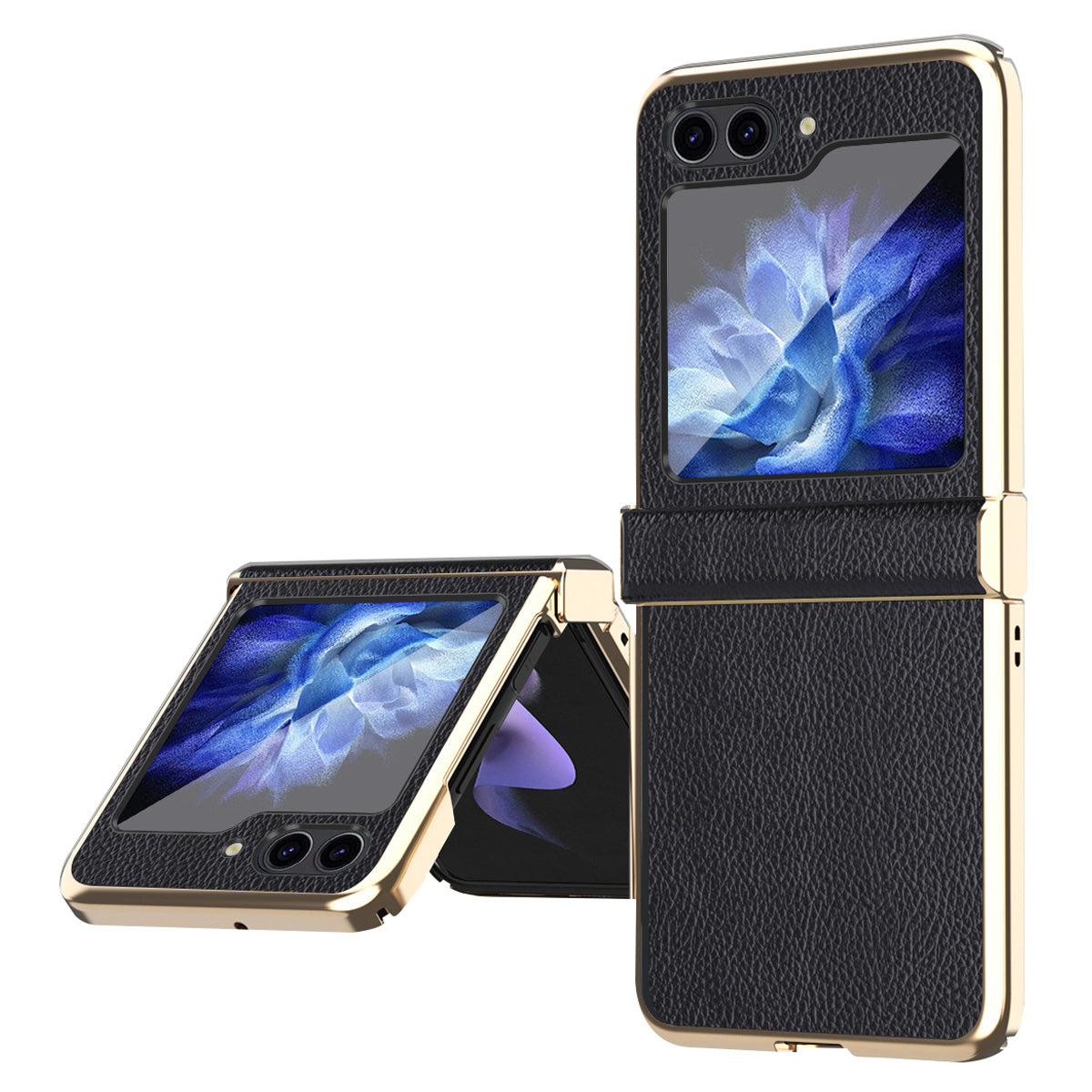 For Samsung Galaxy Z Flip5 5G Anti-Fingerprint Phone Case Litchi Texture Metal Frame PU Leather PC Cover