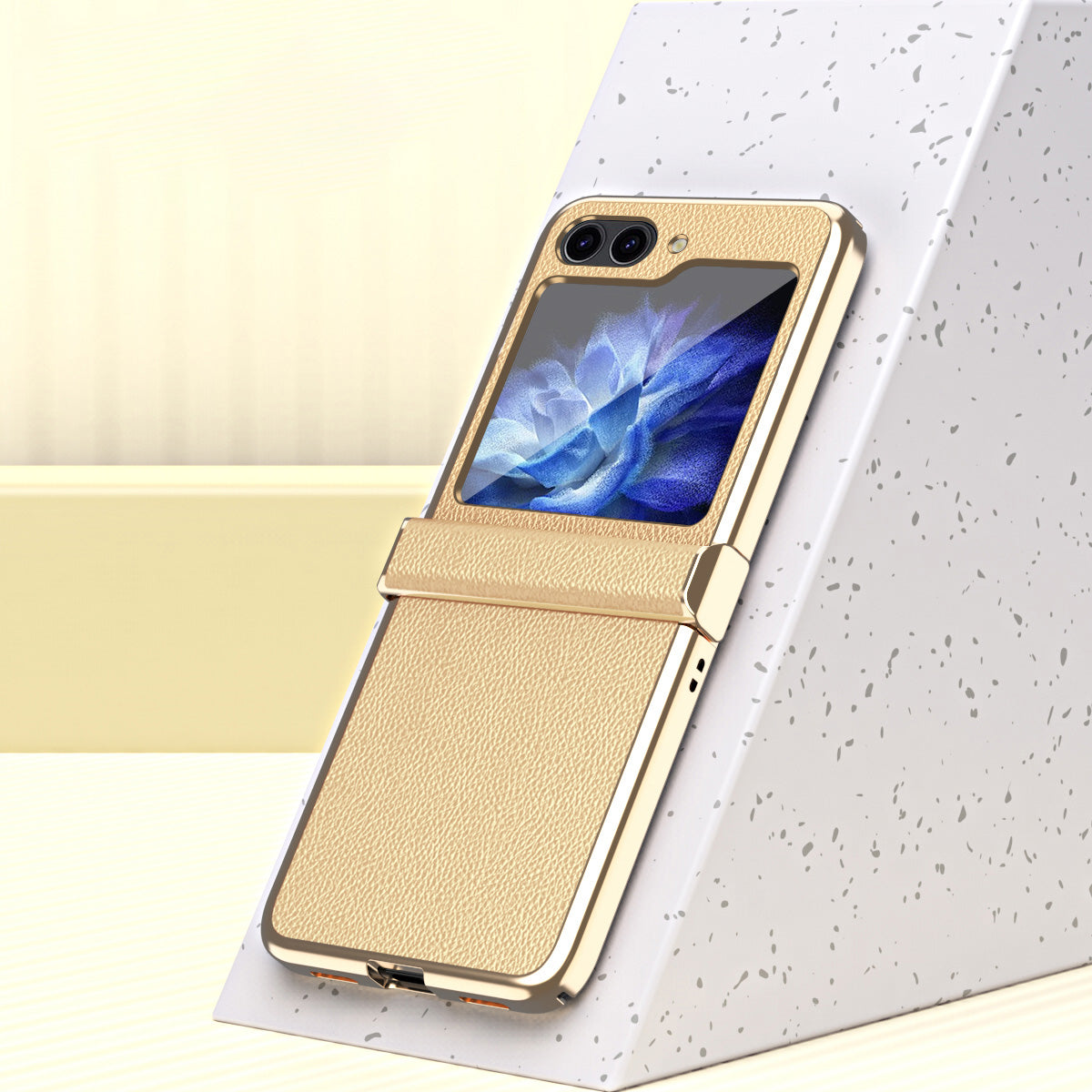 For Samsung Galaxy Z Flip5 5G Anti-Fingerprint Phone Case Litchi Texture Metal Frame PU Leather PC Cover