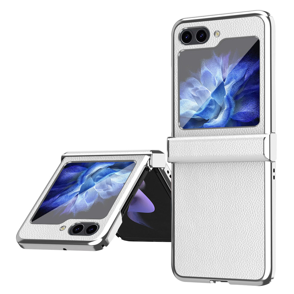 For Samsung Galaxy Z Flip5 5G Anti-Fingerprint Phone Case Litchi Texture Metal Frame PU Leather PC Cover