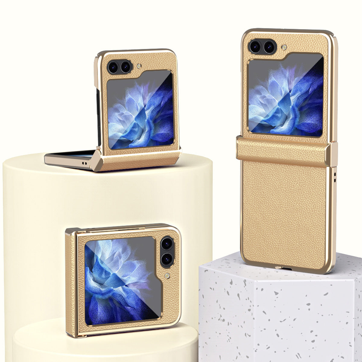 For Samsung Galaxy Z Flip5 5G Anti-Fingerprint Phone Case Litchi Texture Metal Frame PU Leather PC Cover