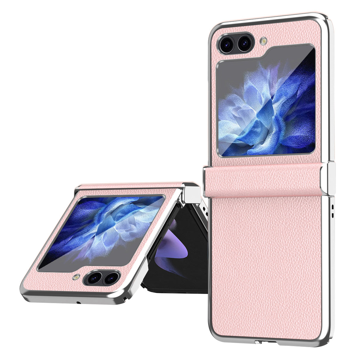 For Samsung Galaxy Z Flip5 5G Anti-Fingerprint Phone Case Litchi Texture Metal Frame PU Leather PC Cover