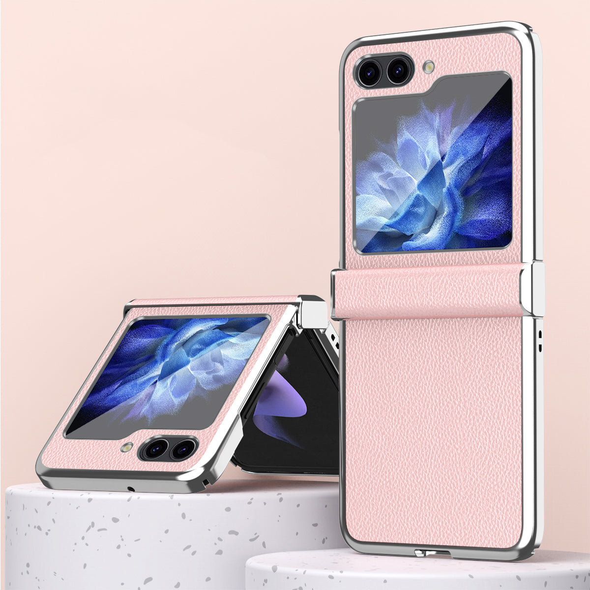 For Samsung Galaxy Z Flip5 5G Anti-Fingerprint Phone Case Litchi Texture Metal Frame PU Leather PC Cover
