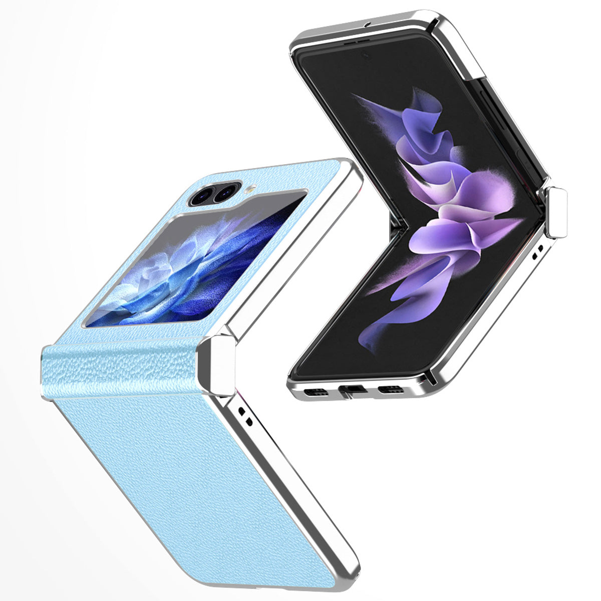 For Samsung Galaxy Z Flip5 5G Anti-Fingerprint Phone Case Litchi Texture Metal Frame PU Leather PC Cover