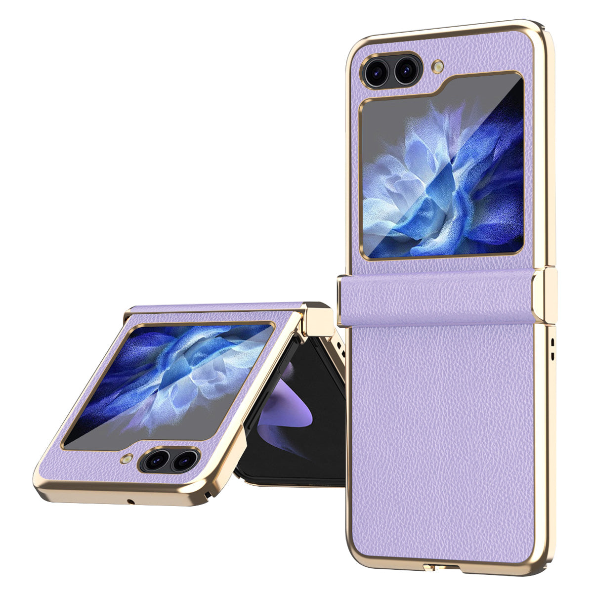 For Samsung Galaxy Z Flip5 5G Anti-Fingerprint Phone Case Litchi Texture Metal Frame PU Leather PC Cover
