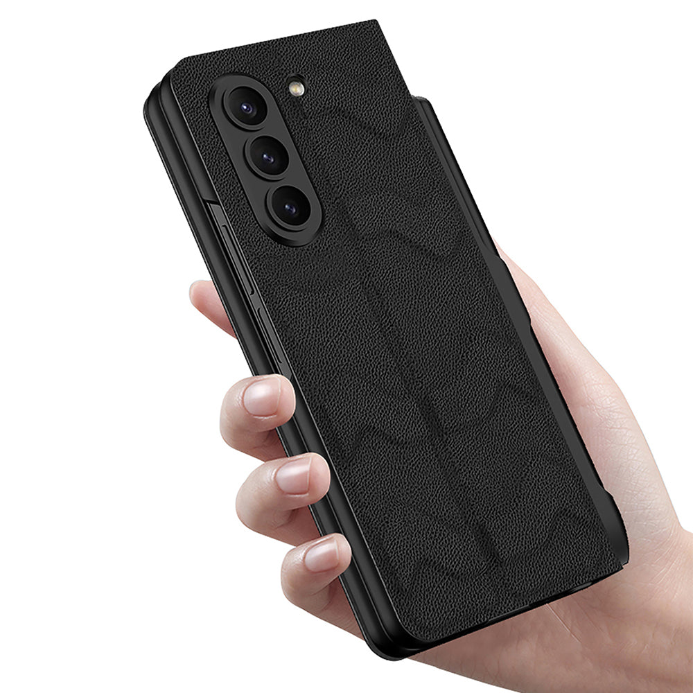GKK For Samsung Galaxy Z Fold5 5G Phone Case PU Leather PC Pencil Slot Phone Cover with Tempered Glass Film