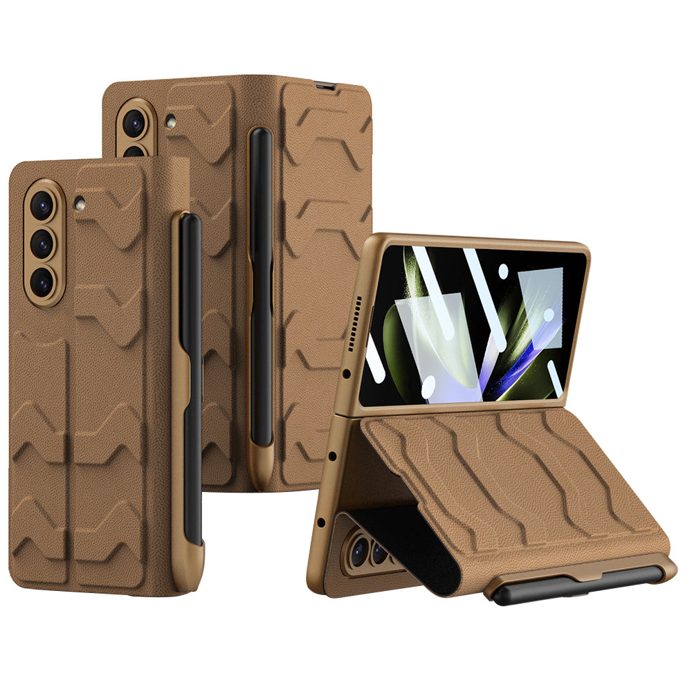 GKK For Samsung Galaxy Z Fold5 5G Phone Case PU Leather PC Pencil Slot Phone Cover with Tempered Glass Film