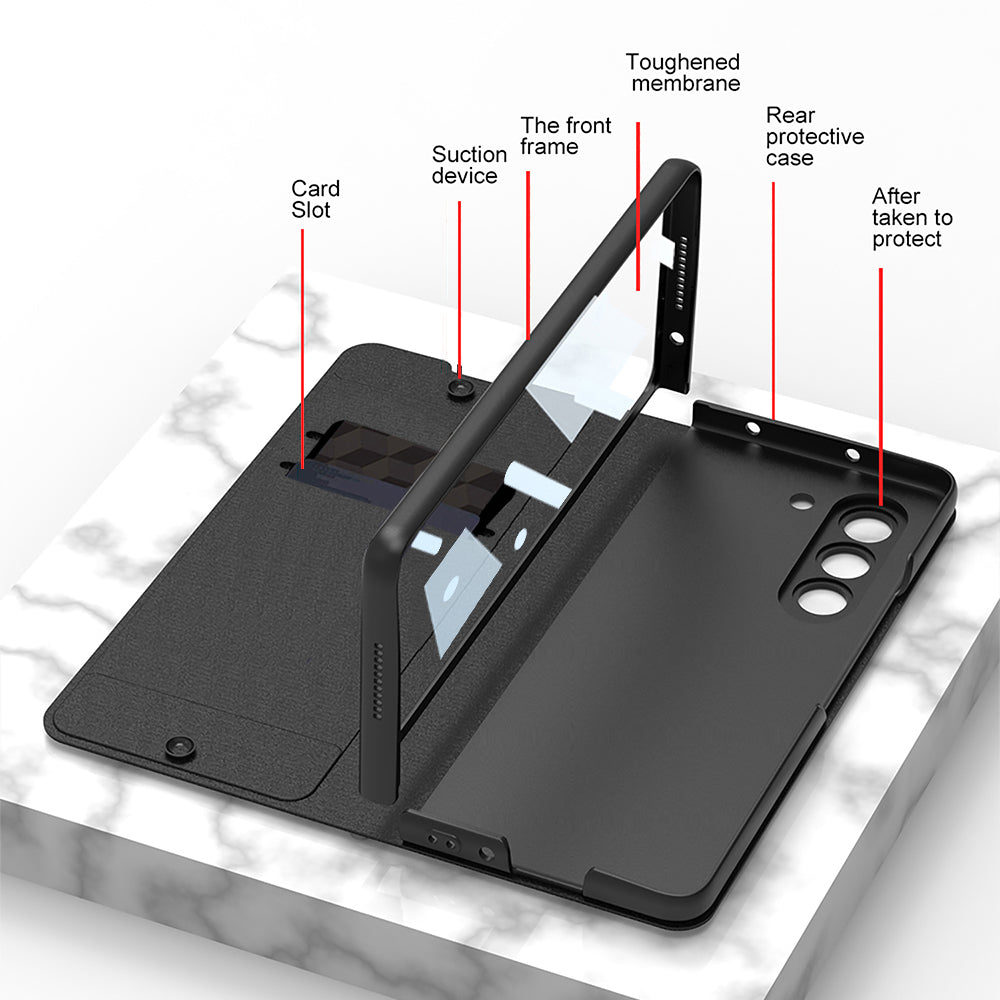 GKK For Samsung Galaxy Z Fold5 5G Phone Case PU Leather PC Pencil Slot Phone Cover with Tempered Glass Film