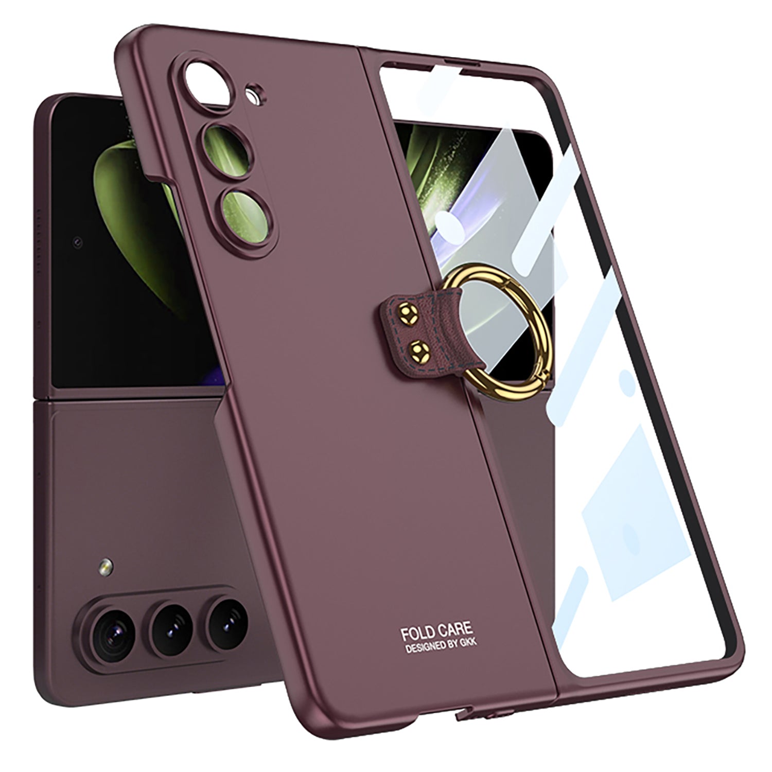 GKK For Samsung Galaxy Z Fold5 5G Ring Kickstand Phone Cover Shockproof Hard PC Case with Tempered Glass Film