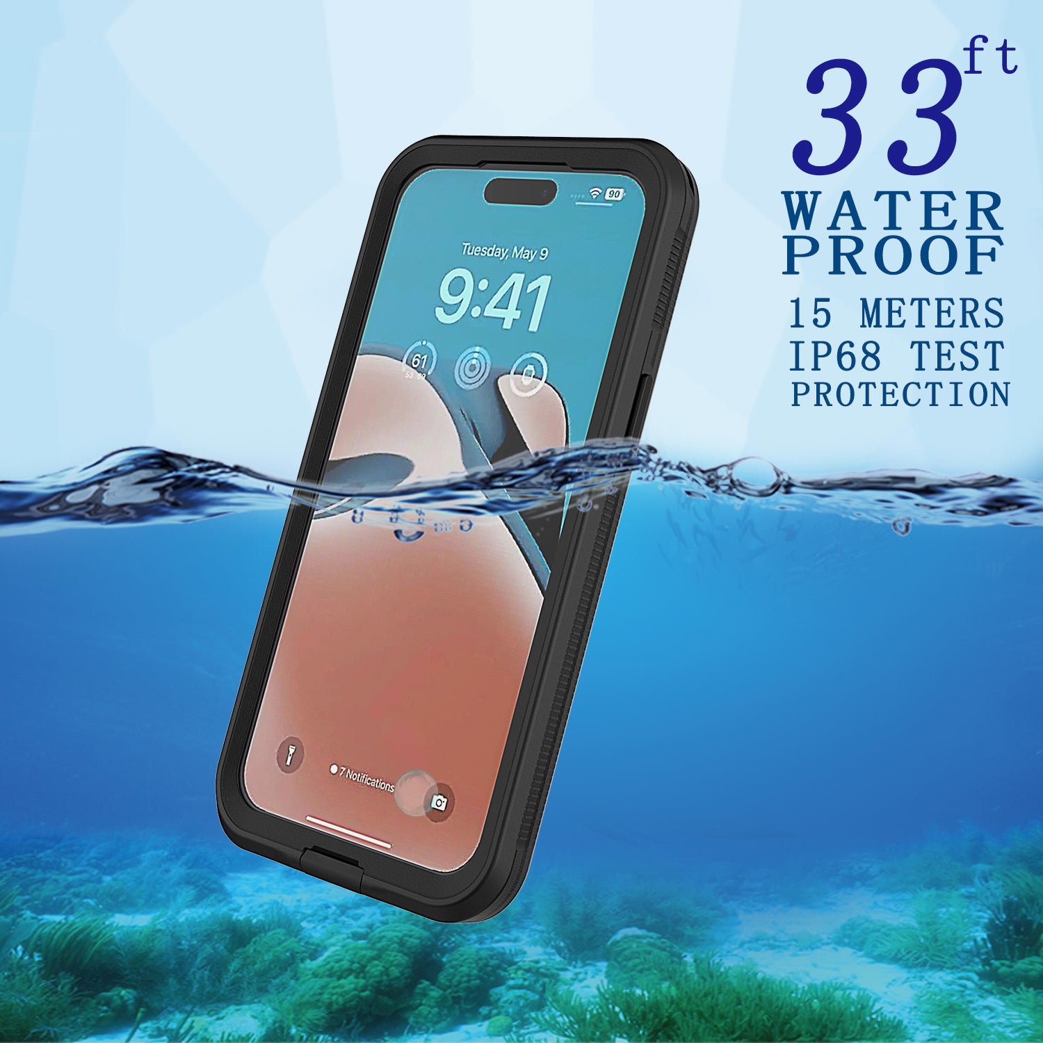 For iPhone 15 Pro TPU PC PET 3m Underwater Protection Phone Cover IP68 Waterproof Diving Case