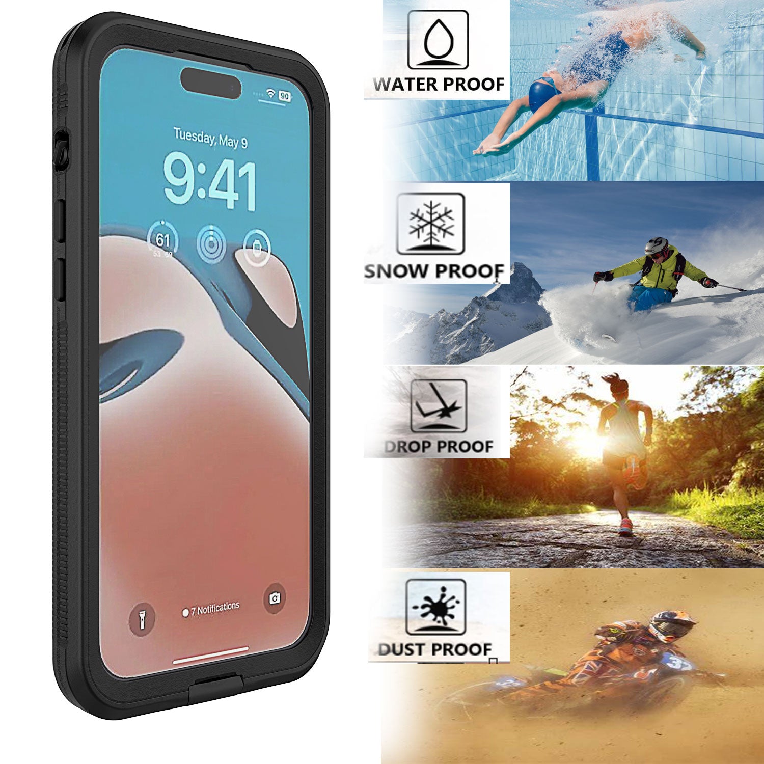 For iPhone 15 Pro TPU PC PET 3m Underwater Protection Phone Cover IP68 Waterproof Diving Case