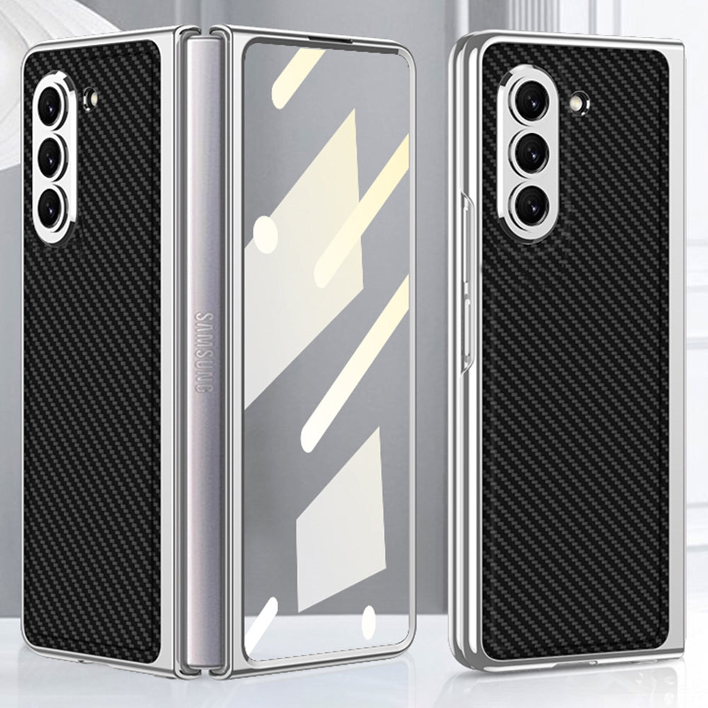 GKK For Samsung Galaxy Z Fold5 5G PU Leather PC Phone Case Electroplating Cover with Tempered Glass Film