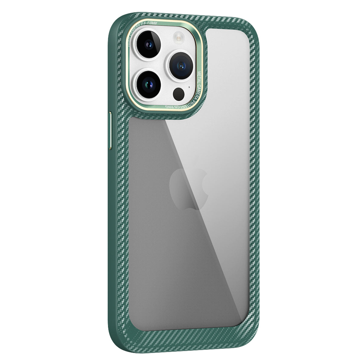 PC TPU Phone Case for iPhone 14 Pro Max Carbon Fiber Texture Edge Lens Ring Transparent Cover