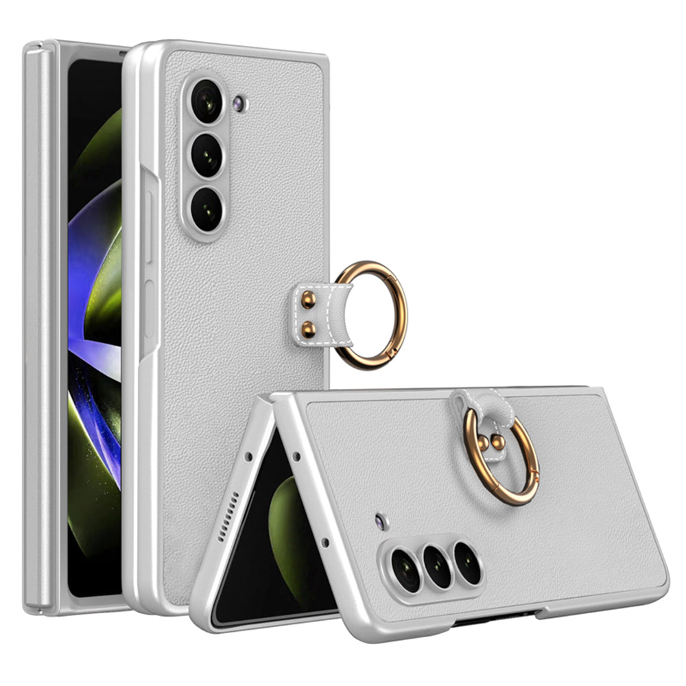 GKK For Samsung Galaxy Z Fold5 5G PU Leather PC Phone Case Ring Holder Kickstand Cover