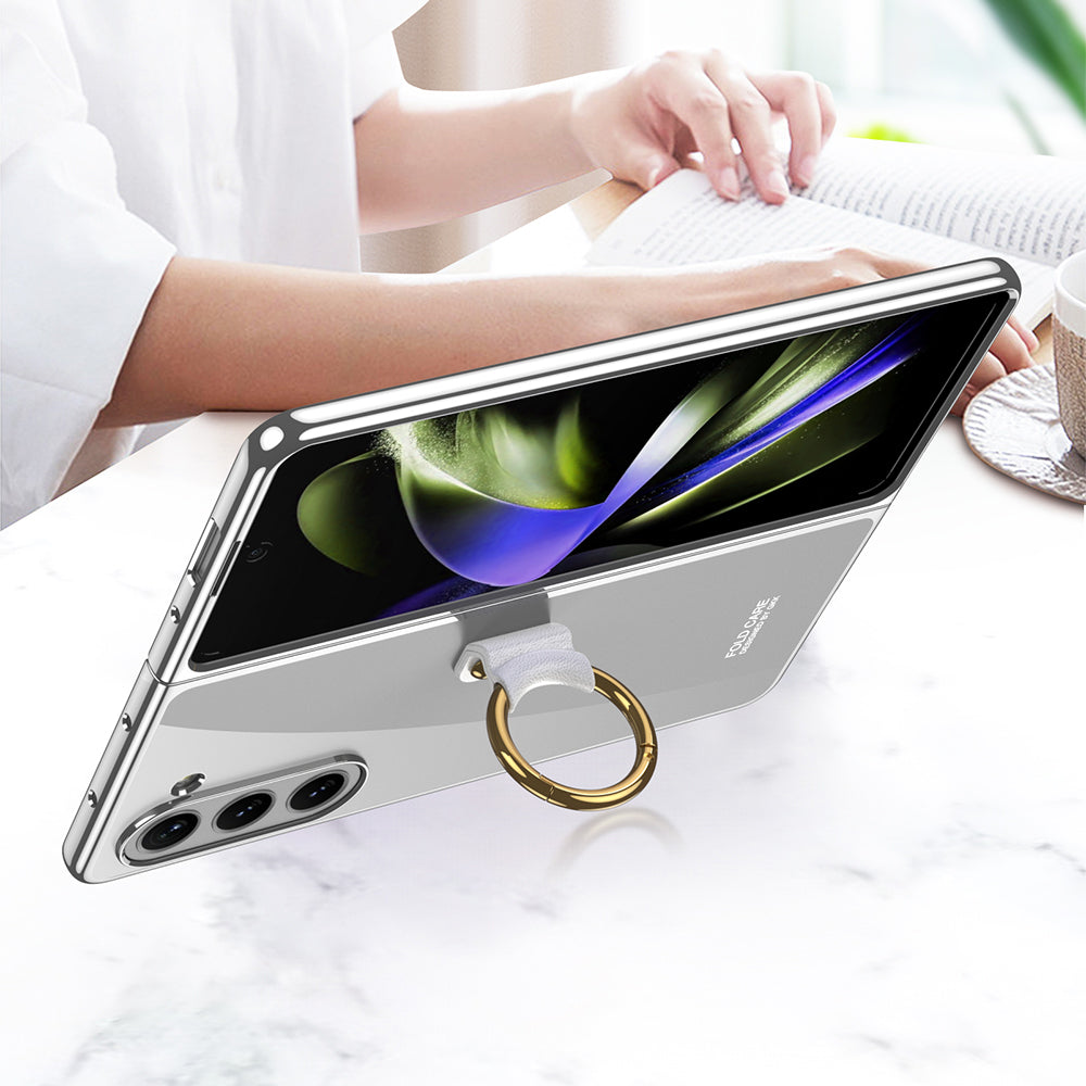 GKK For Samsung Galaxy Z Fold5 5G Hard PC Clear Case Ring Holder Kickstand Electroplating Phone Cover