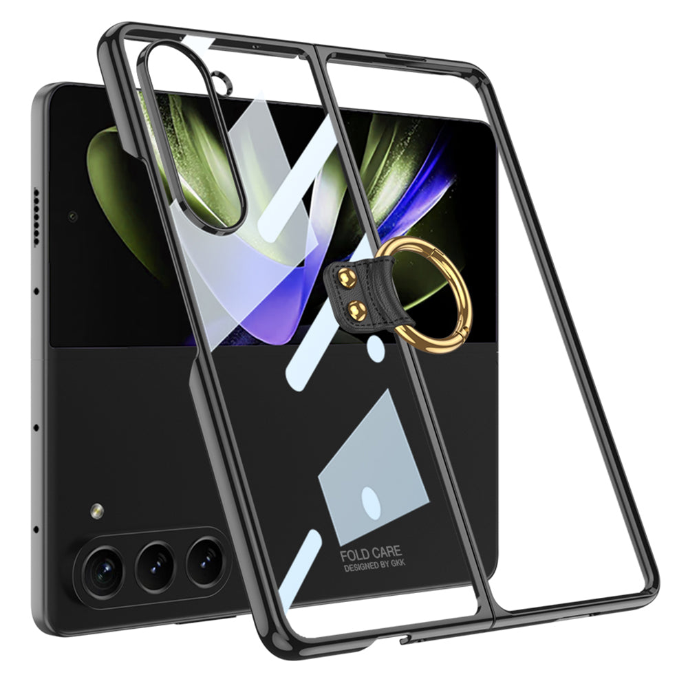 GKK For Samsung Galaxy Z Fold5 5G Hard PC Clear Case Ring Holder Kickstand Electroplating Phone Cover