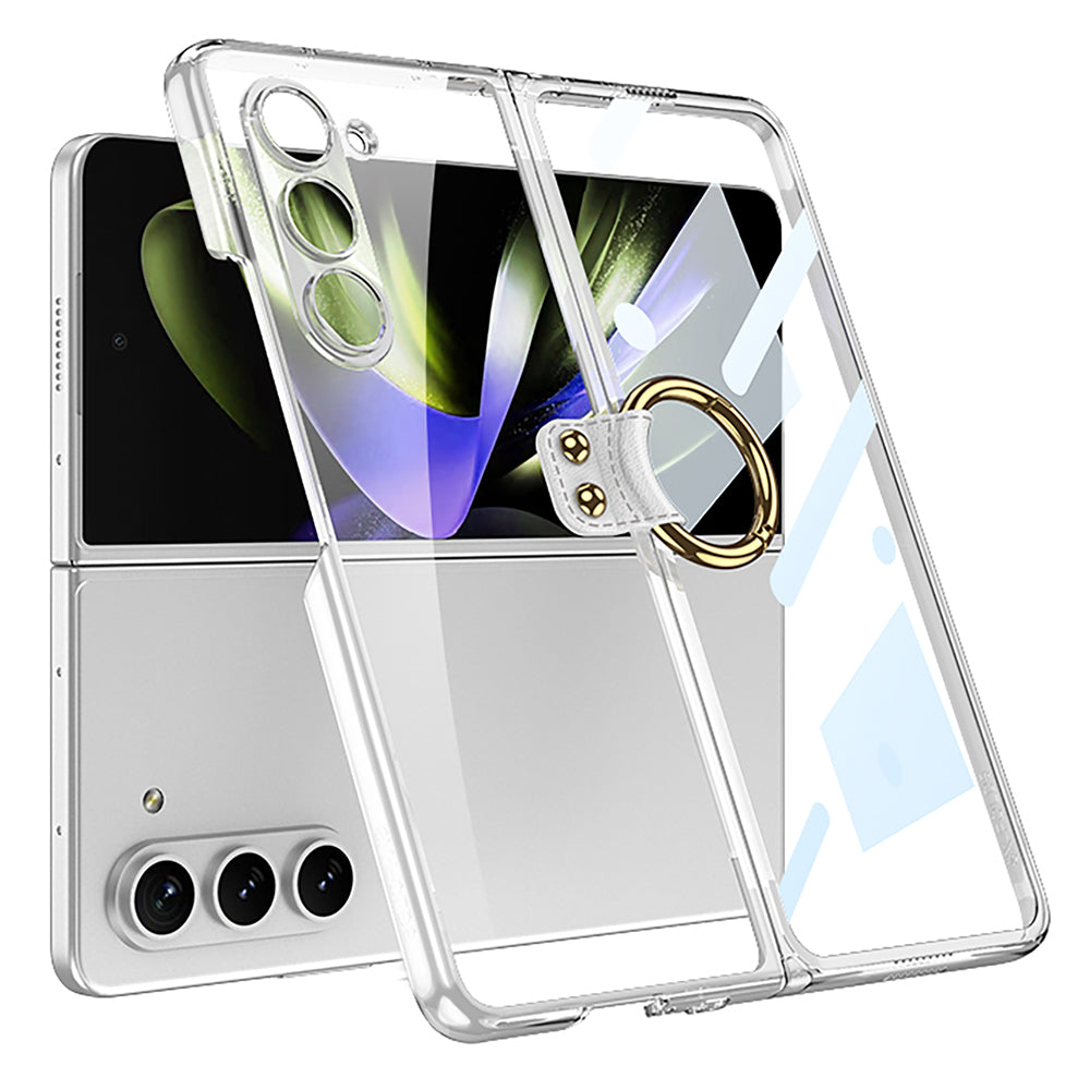 GKK For Samsung Galaxy Z Fold5 5G Hard PC Kickstand Phone Case Electroplating Clear Cover with Tempered Glass Film