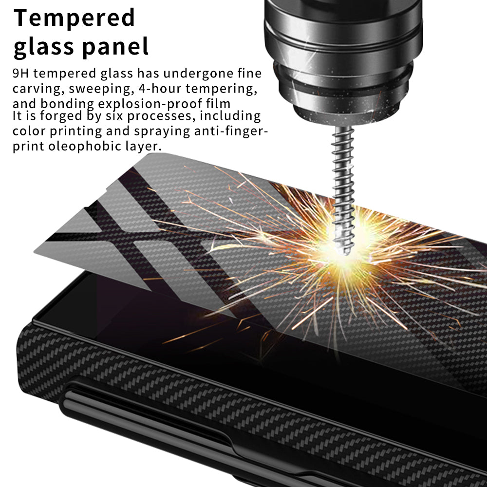 GKK For Samsung Galaxy Z Fold5 5G Pattern Printed Cover PU Leather Tempered Glass PC Pen Slot Phone Case (without Screen Protector)