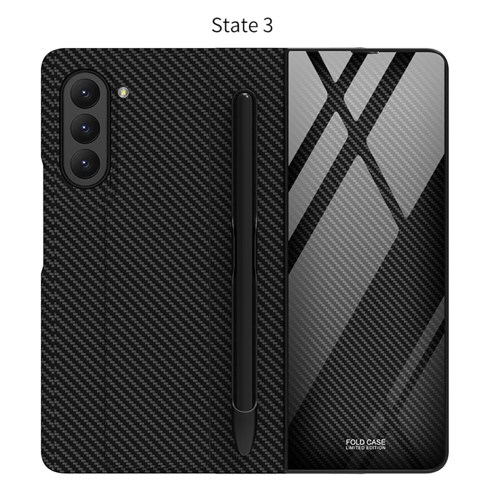 GKK For Samsung Galaxy Z Fold5 5G Pattern Printed Cover PU Leather Tempered Glass PC Pen Slot Phone Case (without Screen Protector)