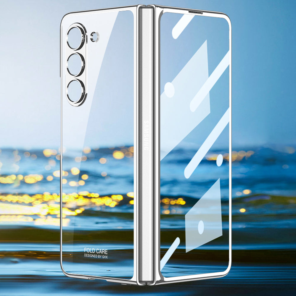GKK For Samsung Galaxy Z Fold5 5G Electroplated Clear Cover PC Folding Phone Case with Tempered Glass Film