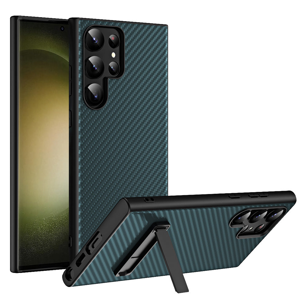 GKK For Samsung Galaxy S23 Ultra Kickstand Phone Case Carbon Fiber Hard PC TPU Slim Back Cover