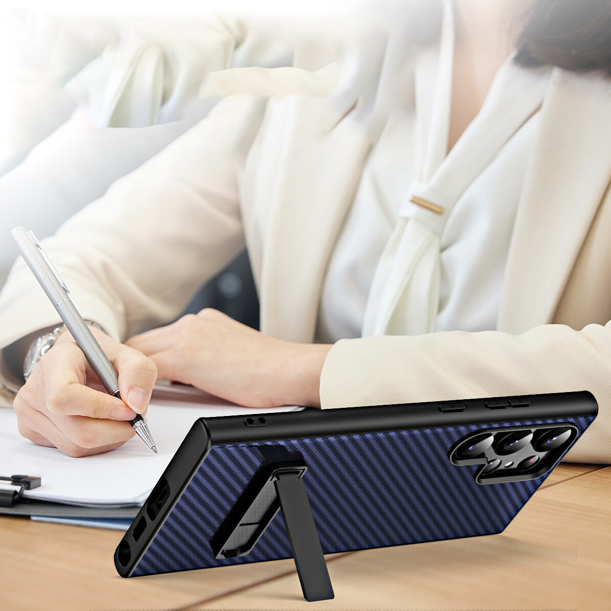 GKK For Samsung Galaxy S23 Ultra Kickstand Phone Case Carbon Fiber Hard PC TPU Slim Back Cover