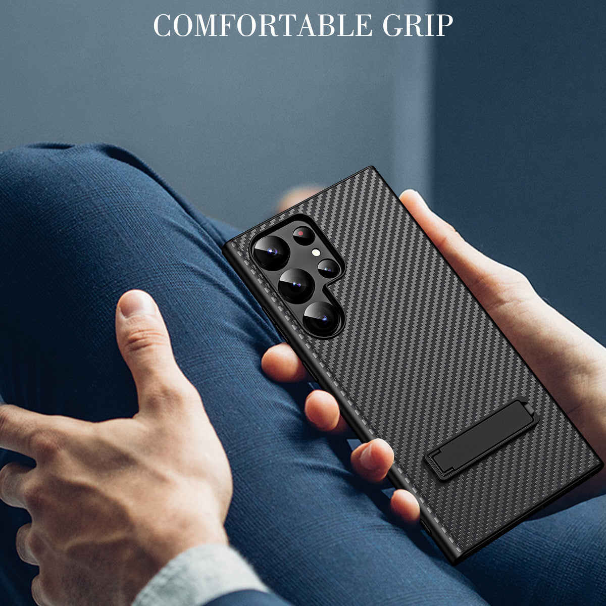 GKK For Samsung Galaxy S23 Ultra Kickstand Phone Case Carbon Fiber Hard PC TPU Slim Back Cover