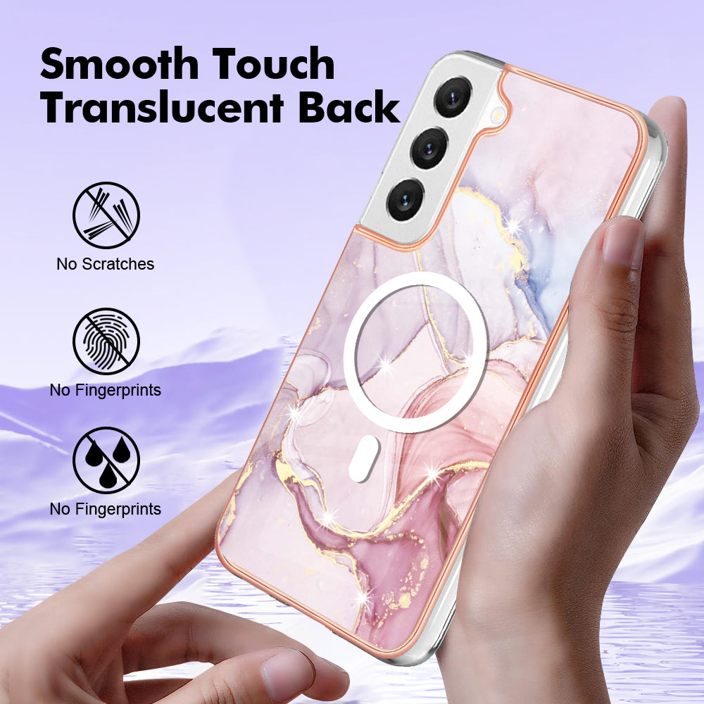 YB IMD Series-19 for Samsung Galaxy S22 5G IMD Pattern Phone Case Electroplated 2.0mm TPU Magnetic Cover