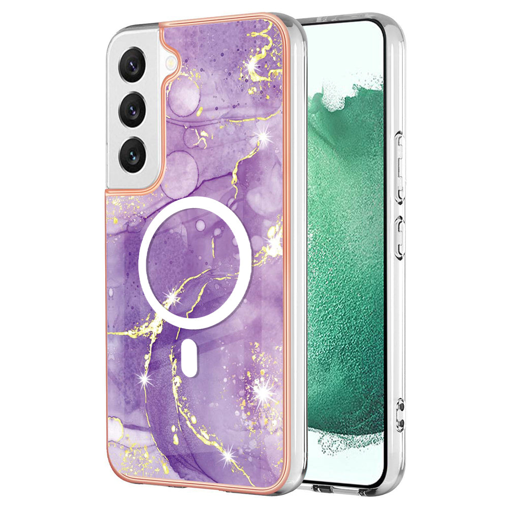 YB IMD Series-19 for Samsung Galaxy S22 5G IMD Pattern Phone Case Electroplated 2.0mm TPU Magnetic Cover