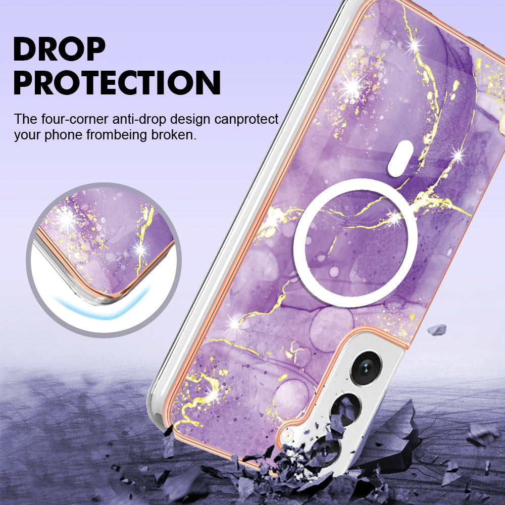 YB IMD Series-19 for Samsung Galaxy S22 5G IMD Pattern Phone Case Electroplated 2.0mm TPU Magnetic Cover