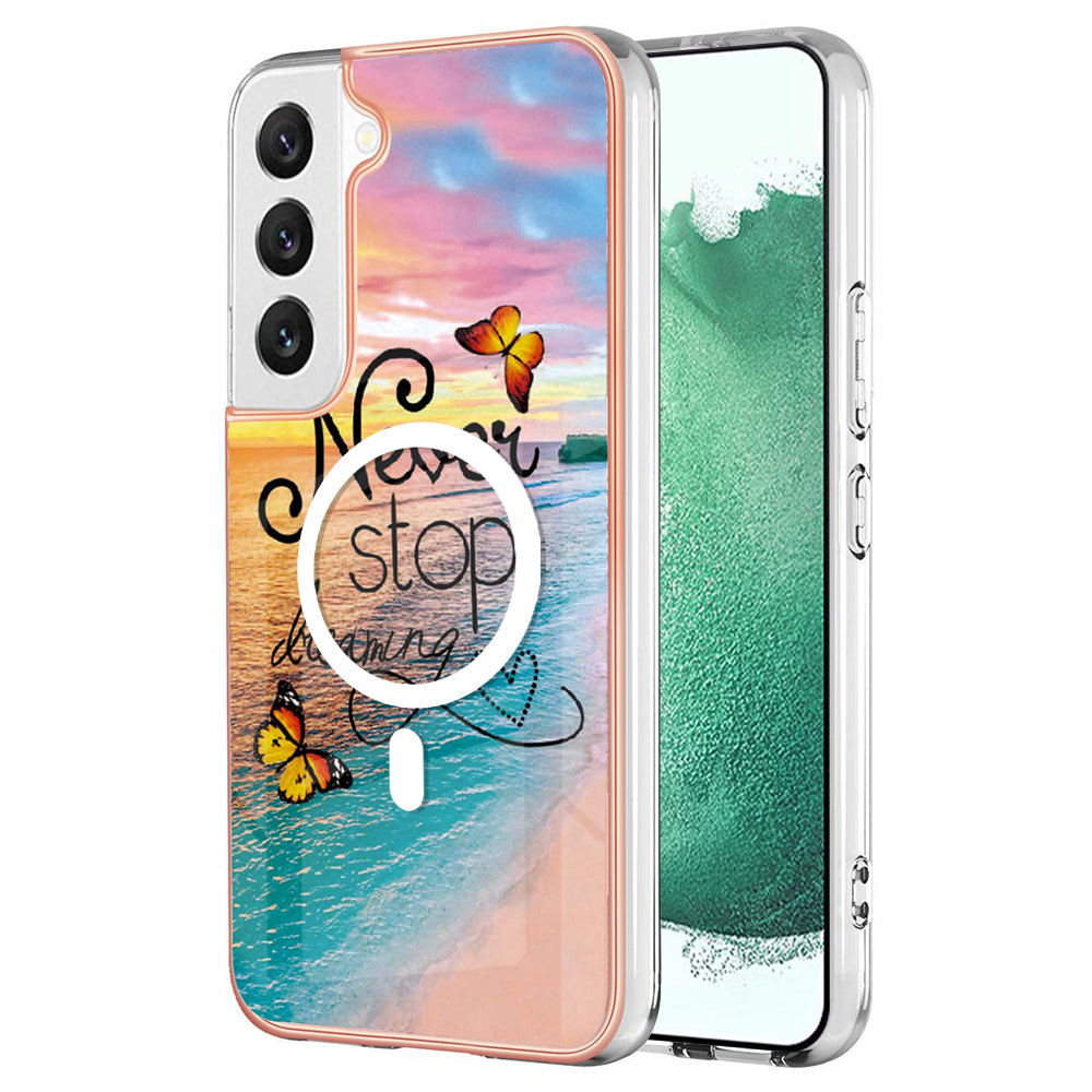 YB IMD Series-19 for Samsung Galaxy S22 5G IMD Pattern Phone Case Electroplated 2.0mm TPU Magnetic Cover