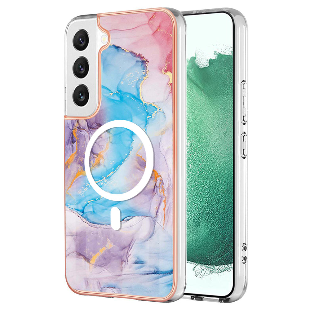 YB IMD Series-19 for Samsung Galaxy S22 5G IMD Pattern Phone Case Electroplated 2.0mm TPU Magnetic Cover