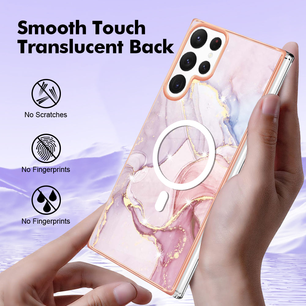YB IMD Series-19 for Samsung Galaxy S22 Ultra 5G Magnetic Electroplated IMD Phone Case 2.0mm TPU Back Cover