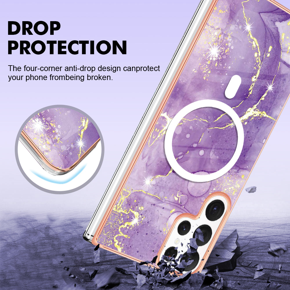 YB IMD Series-19 for Samsung Galaxy S22 Ultra 5G Magnetic Electroplated IMD Phone Case 2.0mm TPU Back Cover
